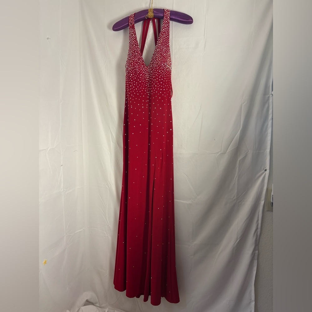 VTG 90s/Y2K Red Jeweled Open Back Full Length Formal Dress Size M-L - Picture 14 of 16